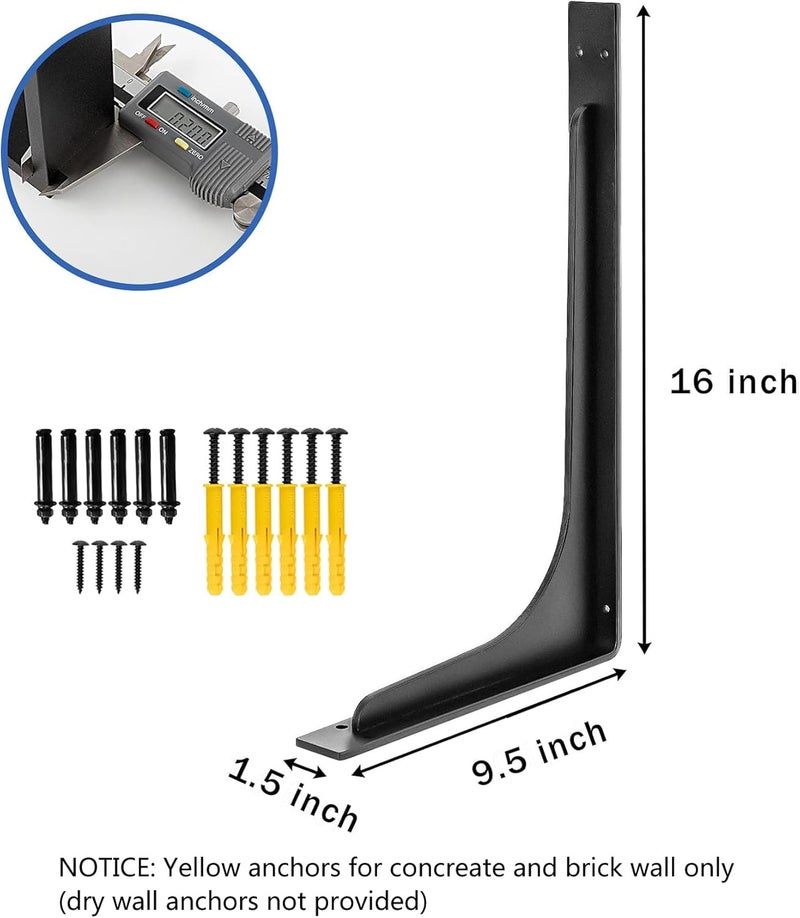 Firmetal (16 INCH x 9.5 INCH) Shelf Bracket ,L Shelf Brackets,max Load 300lbs, Premium Alloy Metal Heavy Duty Shelf Bracket, high Strength Mounting Hardware Included, countertop Support, Pack of 4. - Image 2